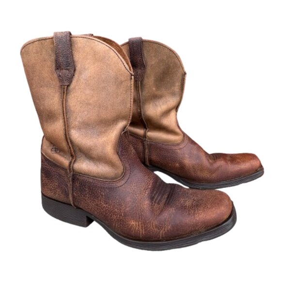 Ariat Rambler Cowboy Boots Youth Sz 4 Brown Distressed Square Toe - Picture 1 of 10